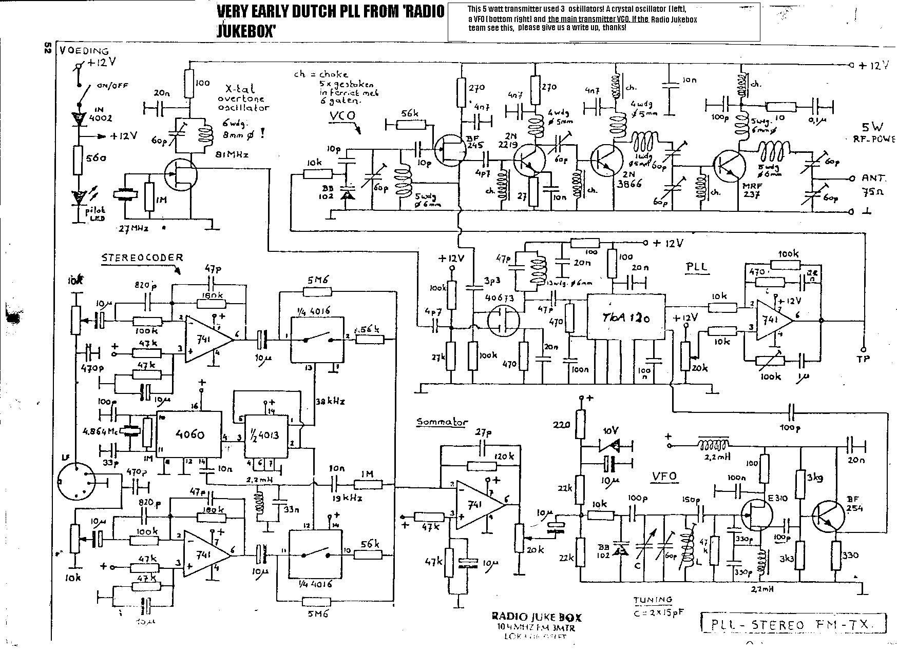 This Transmitter Circuit uses a Switching Type Stereo Coder - Crystal controlled